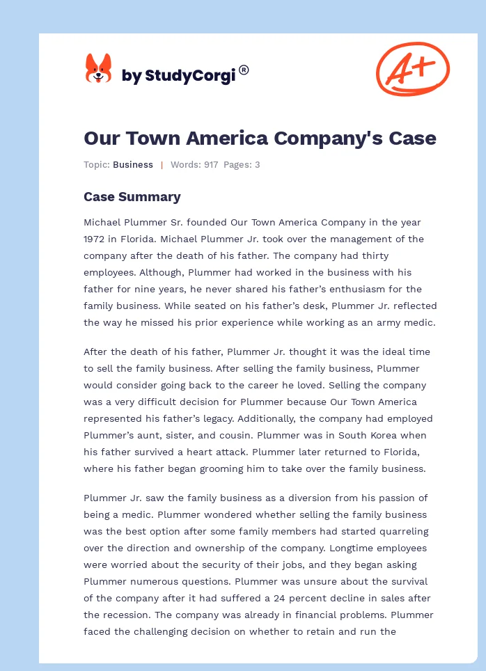 Our Town America Company's Case. Page 1