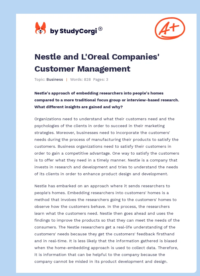 Nestle and L'Oreal Companies' Customer Management. Page 1