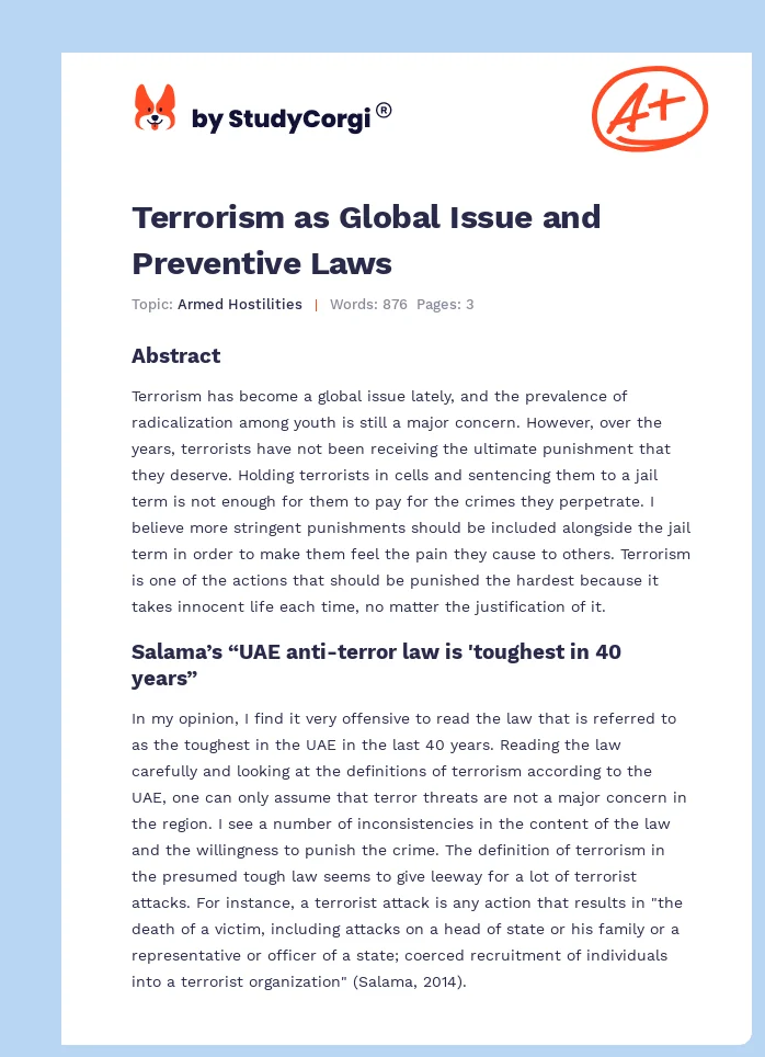 Terrorism as Global Issue and Preventive Laws. Page 1