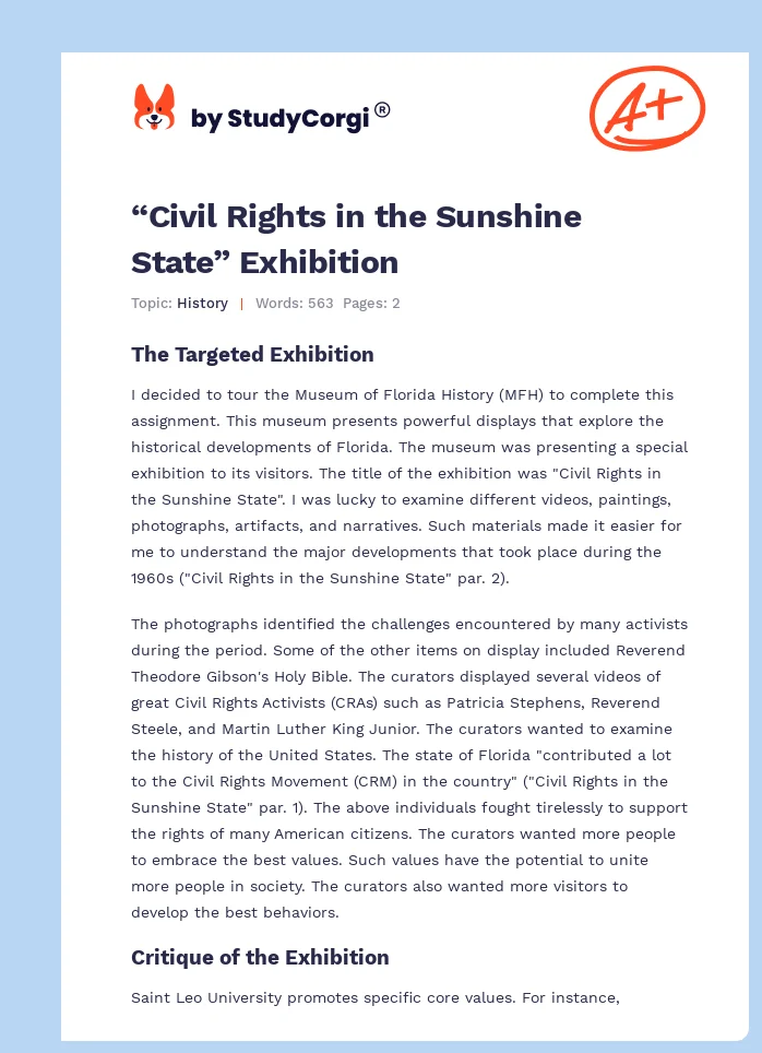 “Civil Rights in the Sunshine State” Exhibition. Page 1