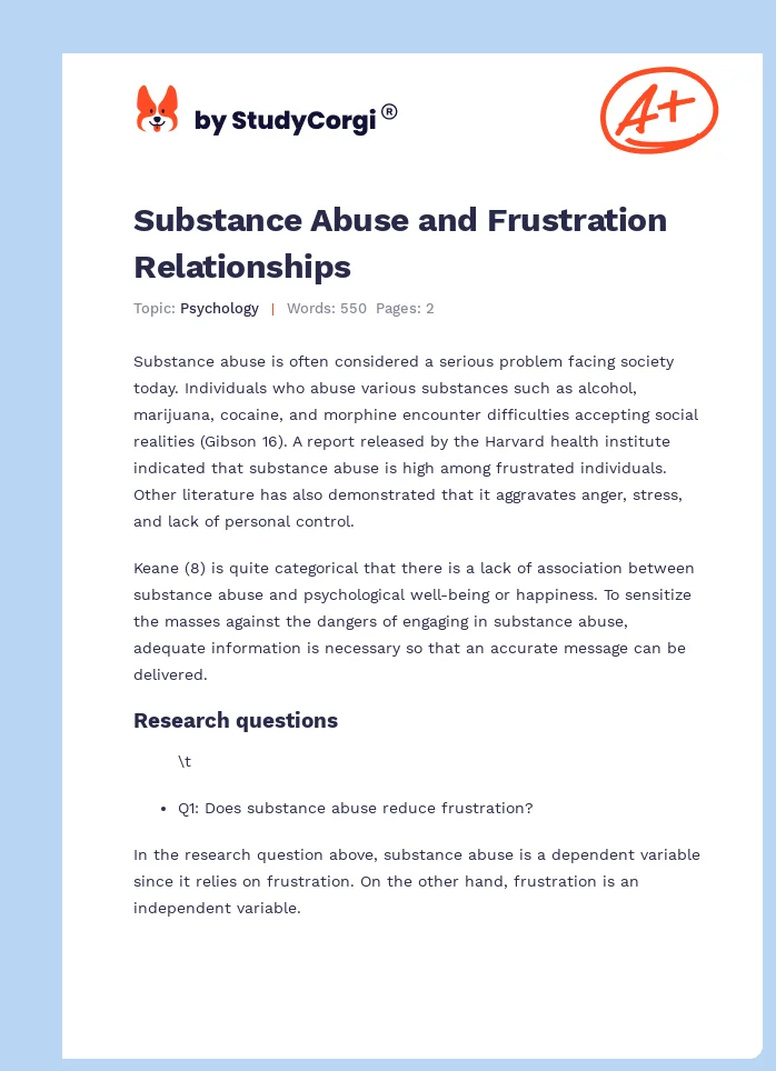 Substance Abuse and Frustration Relationships. Page 1