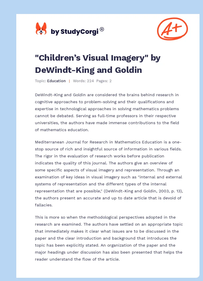 "Children’s Visual Imagery" by DeWindt-King and Goldin. Page 1