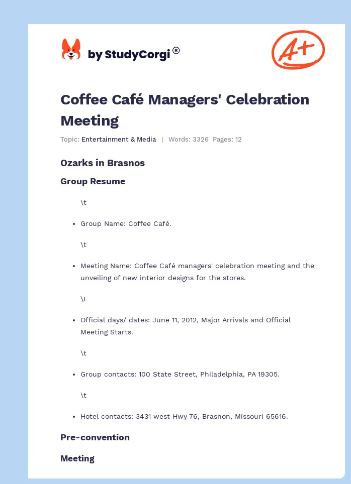 Coffee Café Managers' Celebration Meeting. Page 1