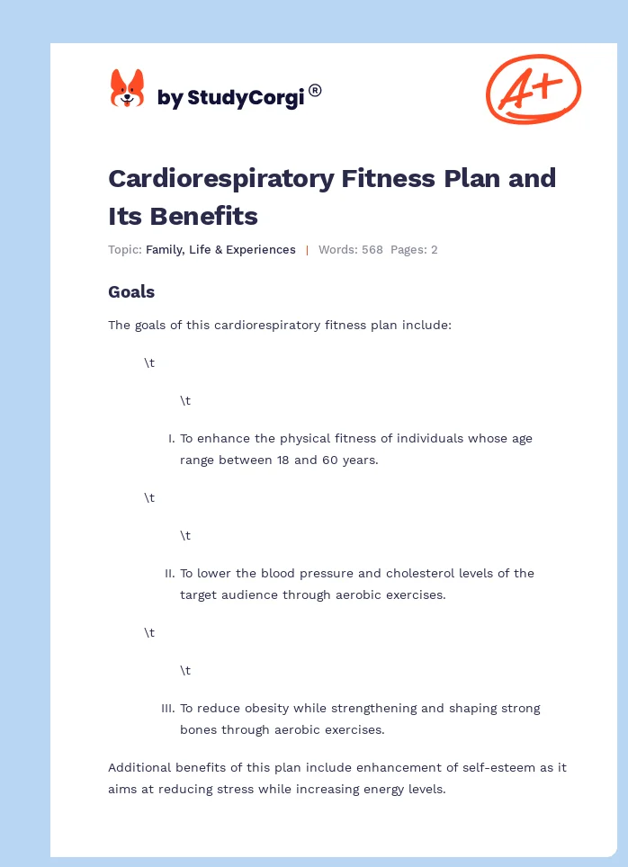Cardiorespiratory Fitness Plan and Its Benefits. Page 1