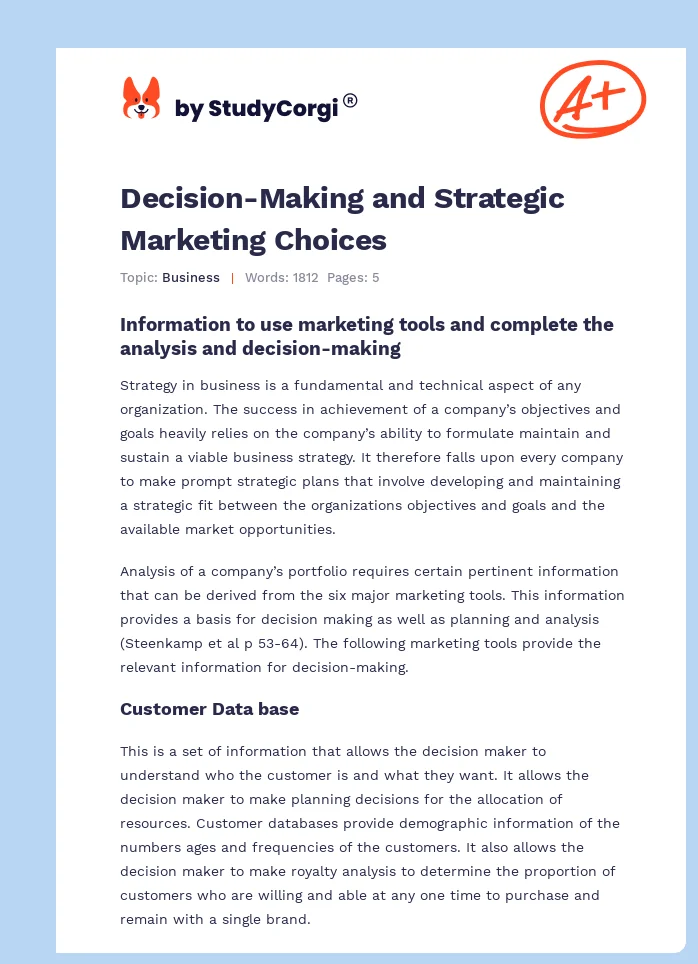 Decision-Making and Strategic Marketing Choices. Page 1