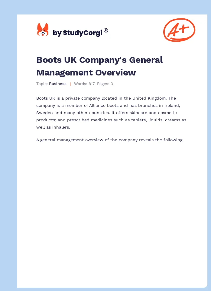 Boots UK Company's General Management Overview. Page 1