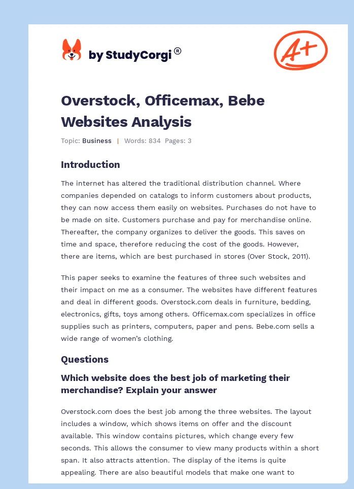 Overstock, Officemax, Bebe Websites Analysis. Page 1