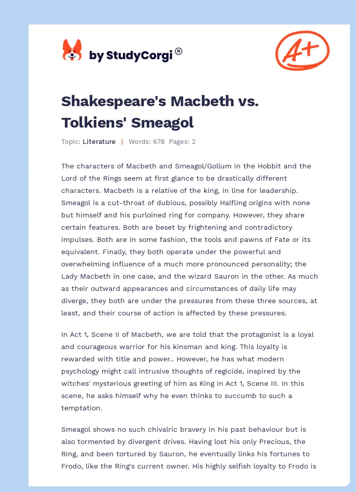 Shakespeare's Macbeth vs. Tolkiens' Smeagol. Page 1