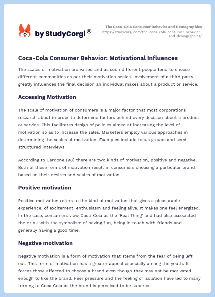The Coca-Cola Consumer Behavior and Demographics. Page 2