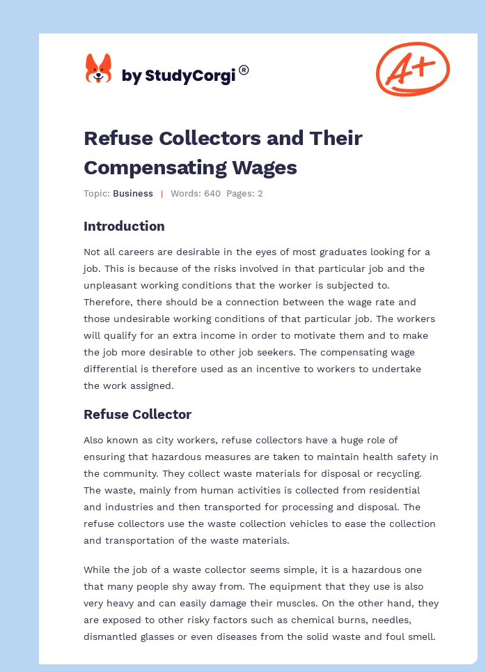 Refuse Collectors and Their Compensating Wages. Page 1