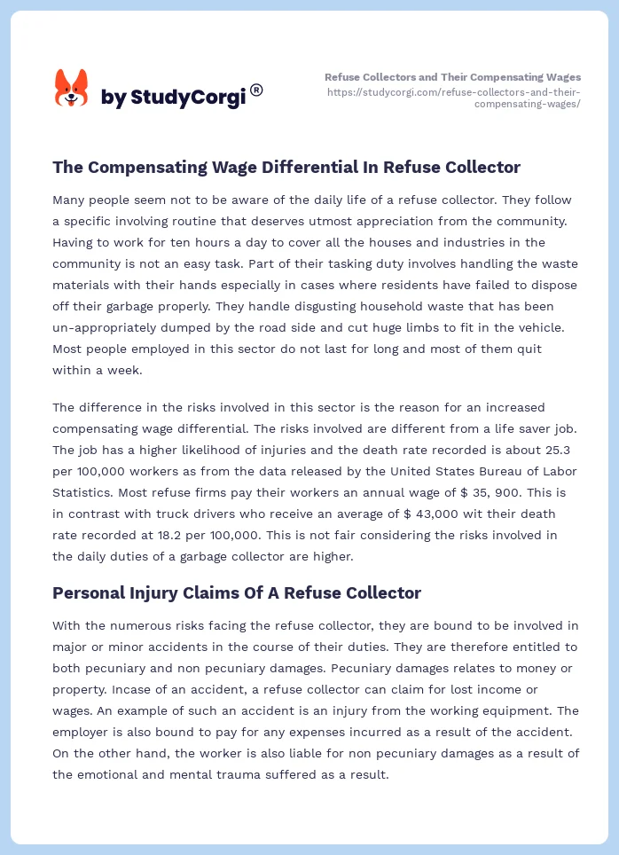 Refuse Collectors and Their Compensating Wages. Page 2