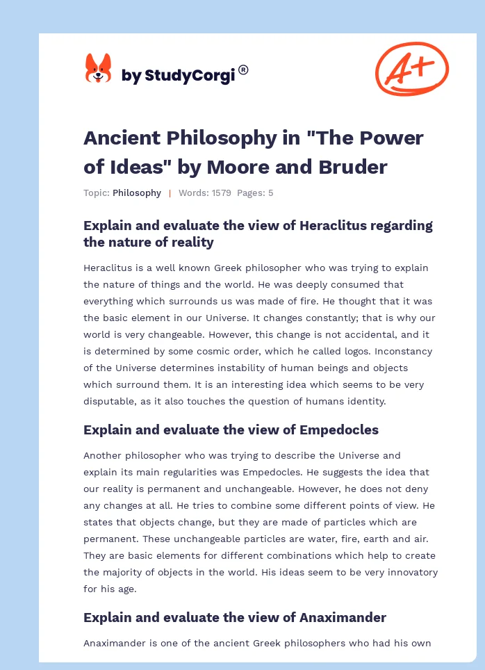 Ancient Philosophy in "The Power of Ideas" by Moore and Bruder. Page 1