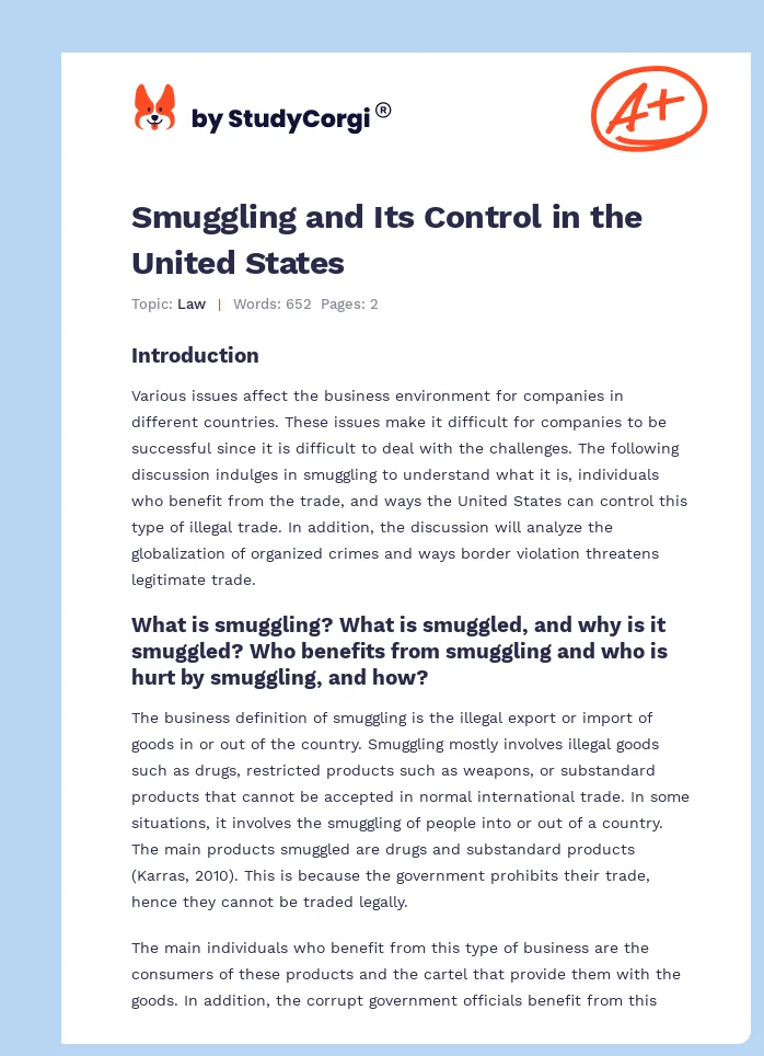 Smuggling and Its Control in the United States. Page 1
