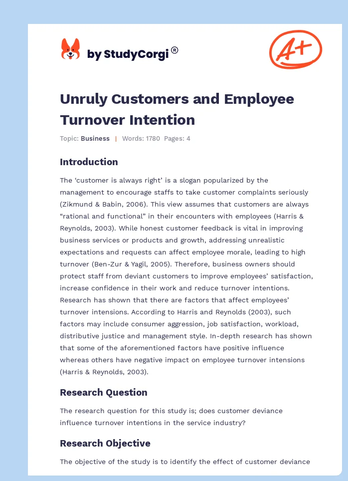 Unruly Customers and Employee Turnover Intention. Page 1