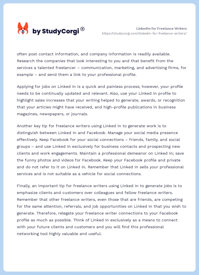 LinkedIn for Freelance Writers. Page 2