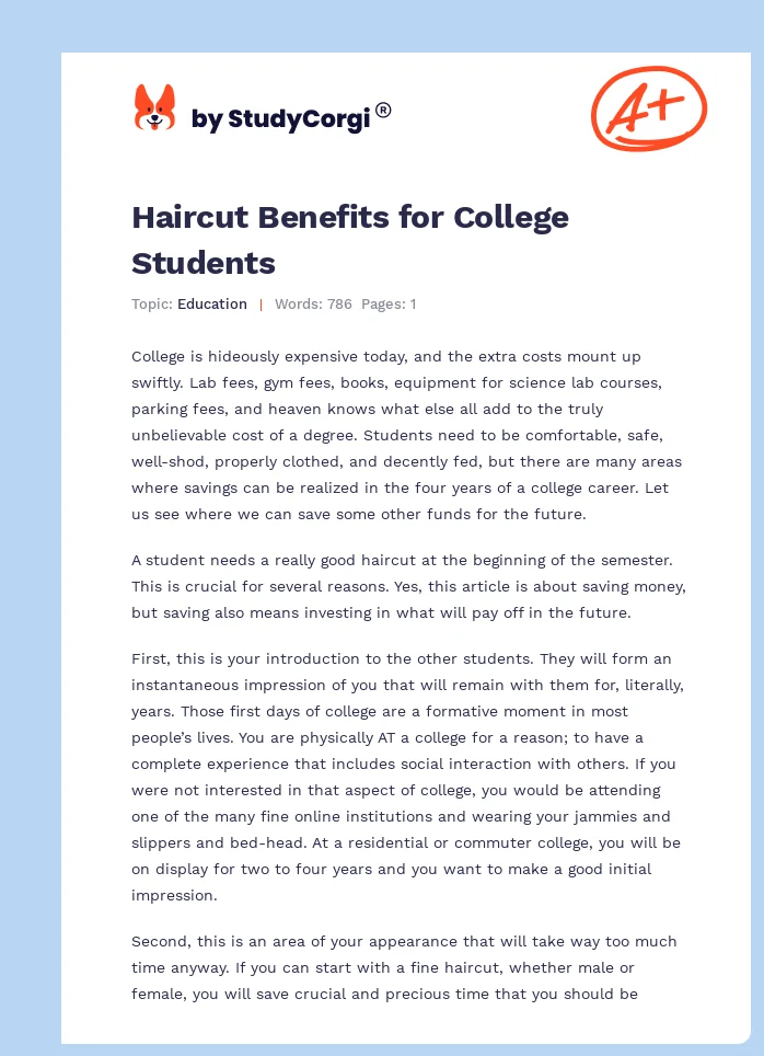 Haircut Benefits for College Students. Page 1