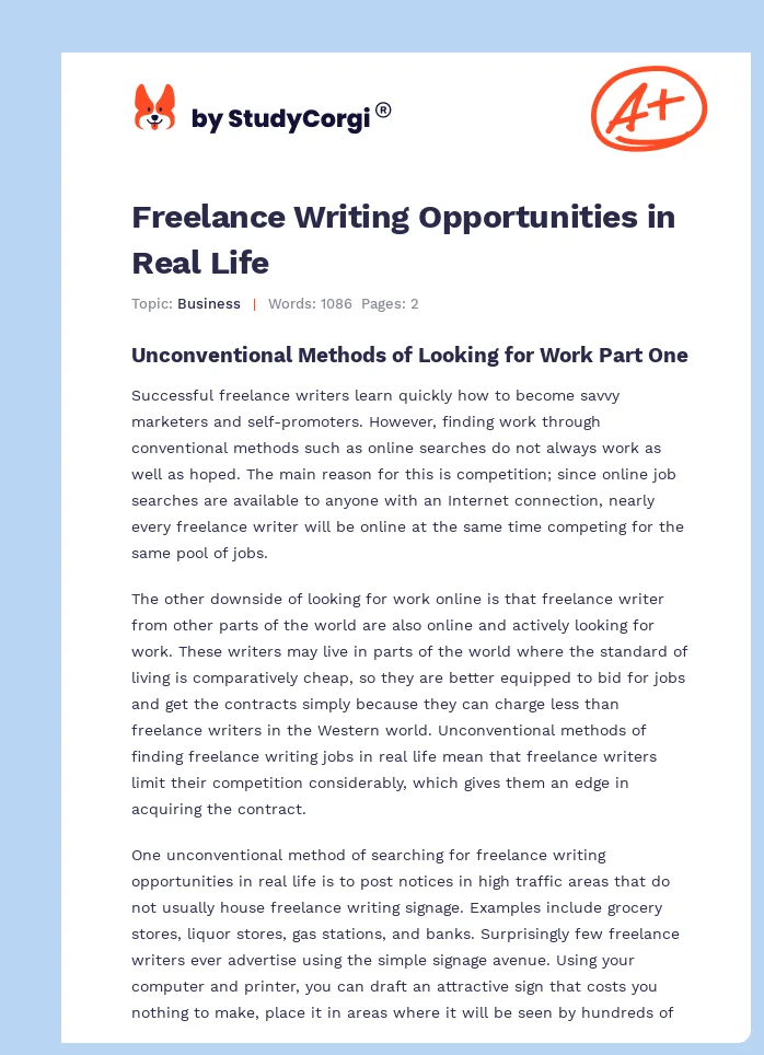 Freelance Writing Opportunities in Real Life. Page 1