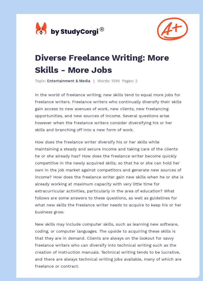 Diverse Freelance Writing: More Skills - More Jobs. Page 1