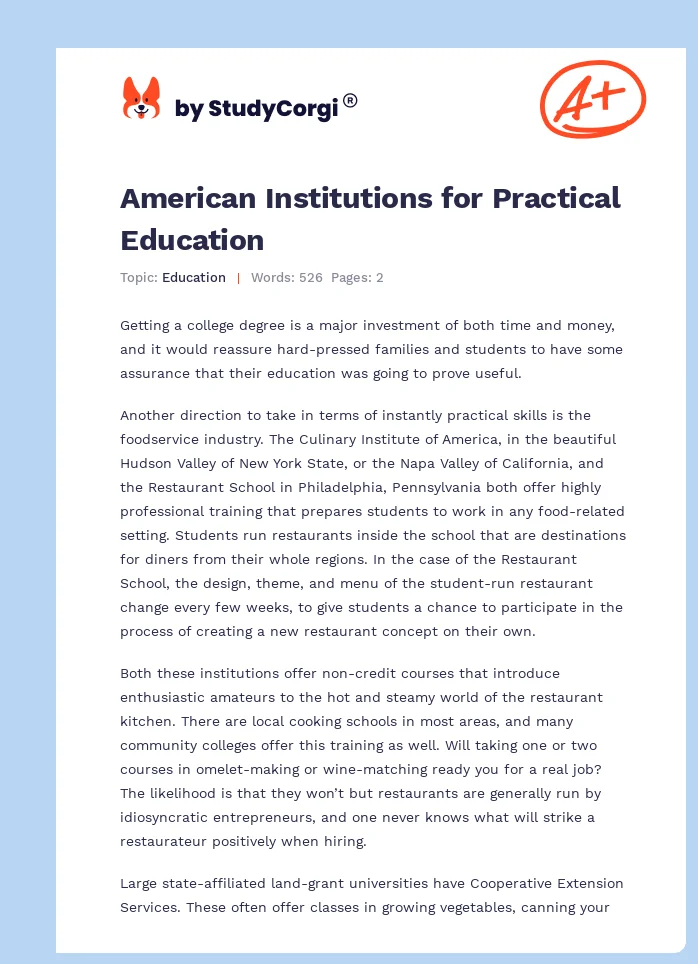 American Institutions for Practical Education. Page 1