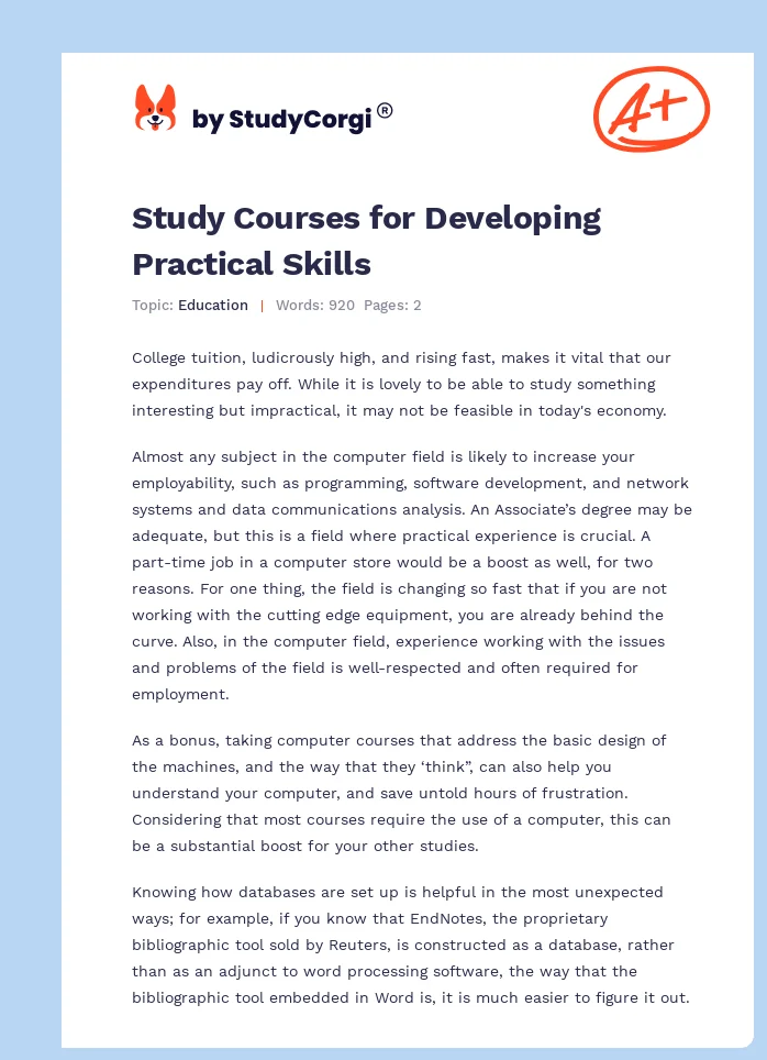 Study Courses for Developing Practical Skills. Page 1