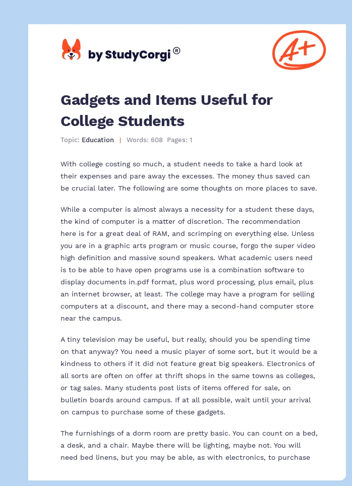 Gadgets and Items Useful for College Students. Page 1