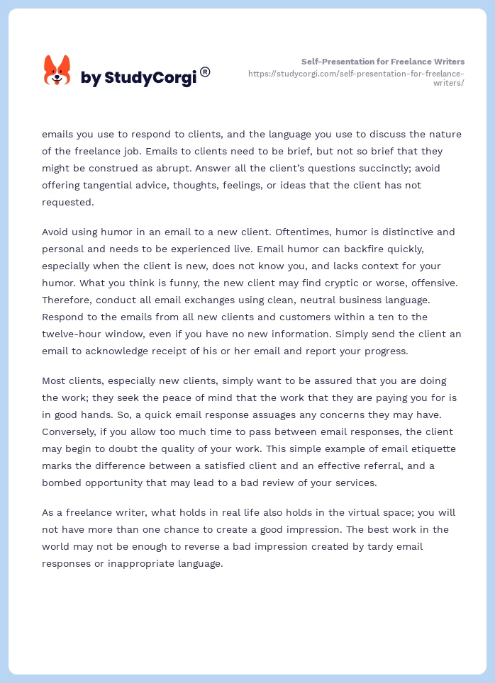 Self-Presentation for Freelance Writers. Page 2