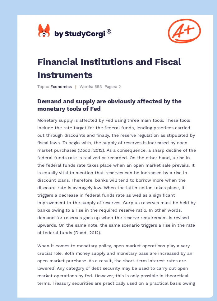 Financial Institutions and Fiscal Instruments. Page 1