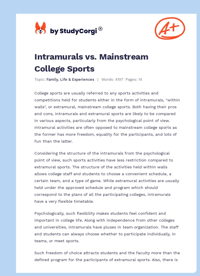 Intramurals vs. Mainstream College Sports. Page 1