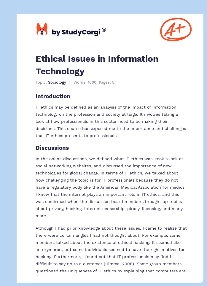 Ethical Issues in Information Technology. Page 1