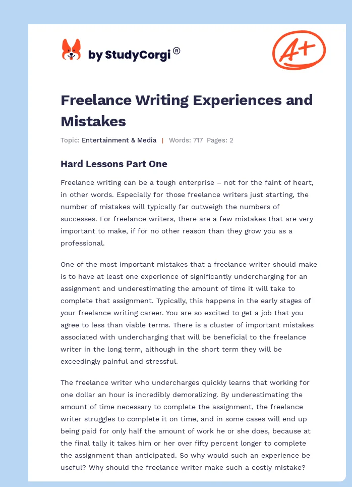Freelance Writing Experiences and Mistakes. Page 1