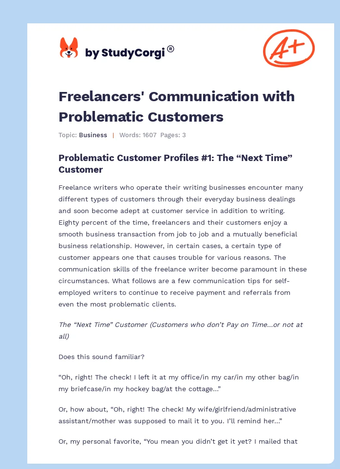 Freelancers' Communication with Problematic Customers. Page 1
