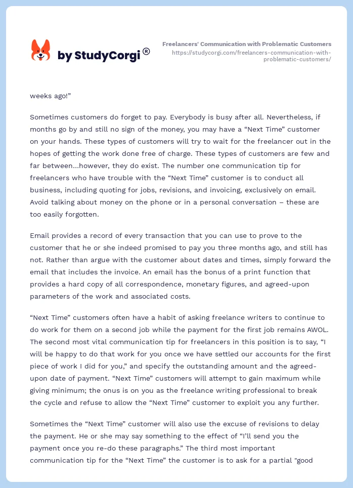 Freelancers' Communication with Problematic Customers. Page 2