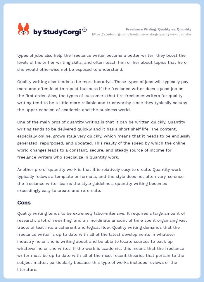 Freelance Writing: Quality vs. Quantity. Page 2