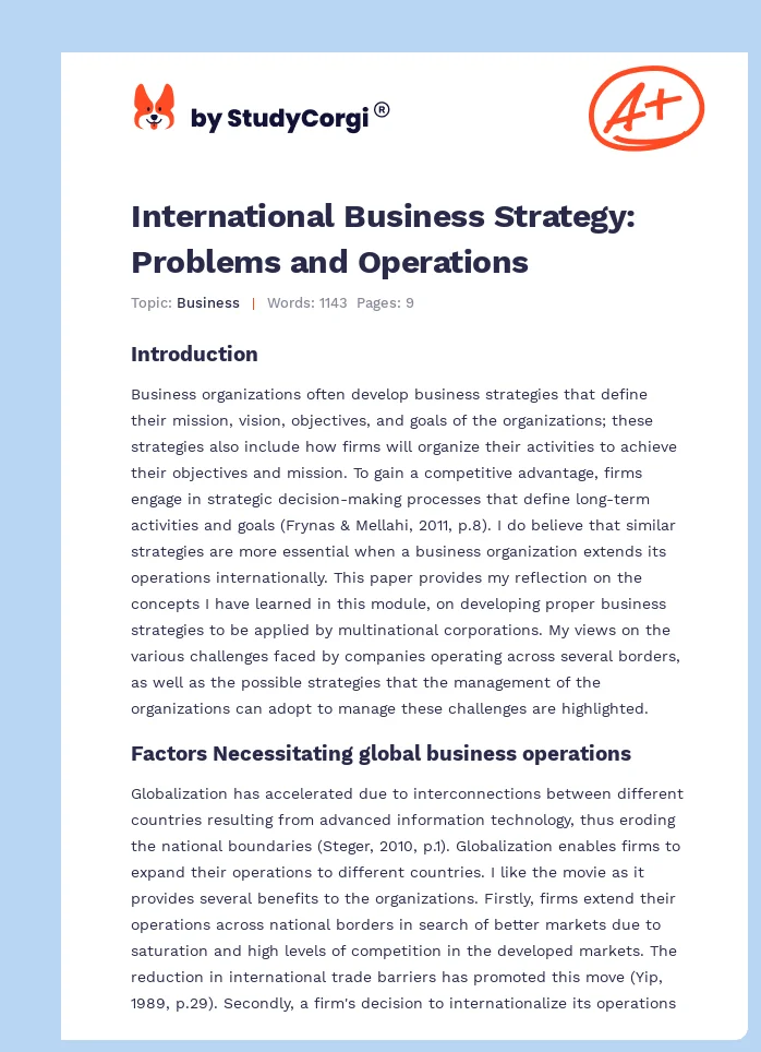 International Business Strategy: Problems and Operations. Page 1