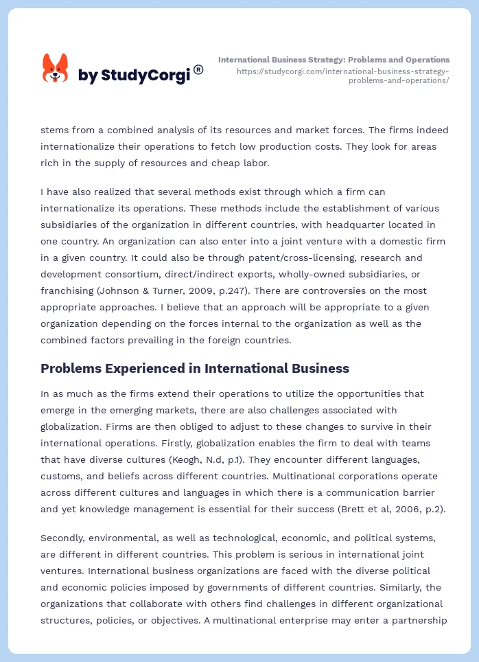 International Business Strategy: Problems and Operations. Page 2