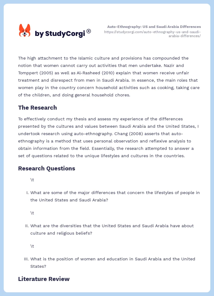 Auto-Ethnography: US and Saudi Arabia Differences. Page 2