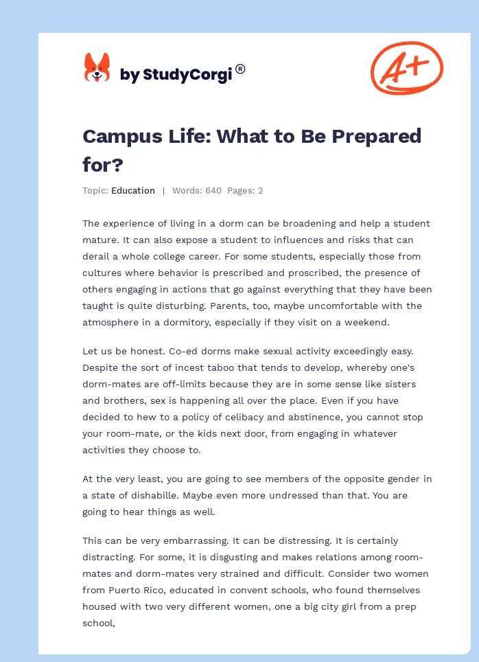 Campus Life: What to Be Prepared for?. Page 1