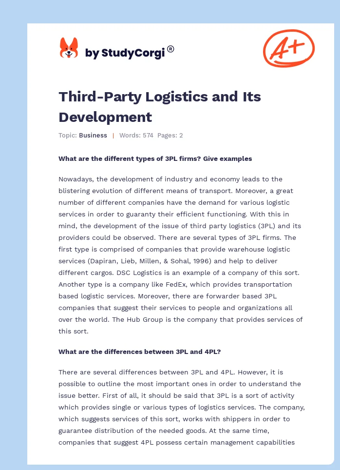 Third-Party Logistics and Its Development. Page 1