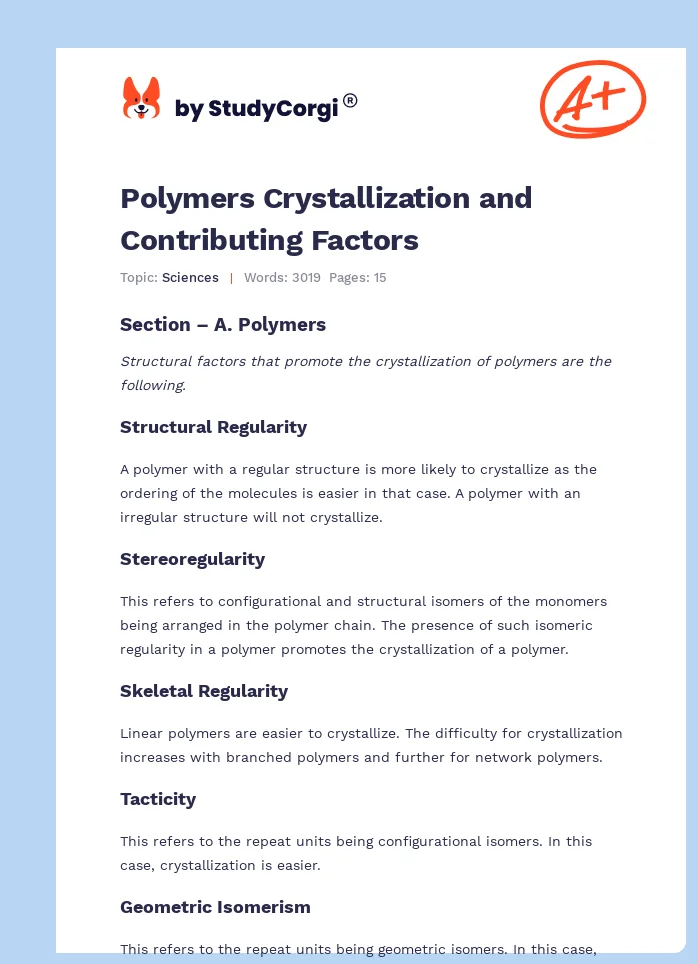 Polymers Crystallization and Contributing Factors. Page 1
