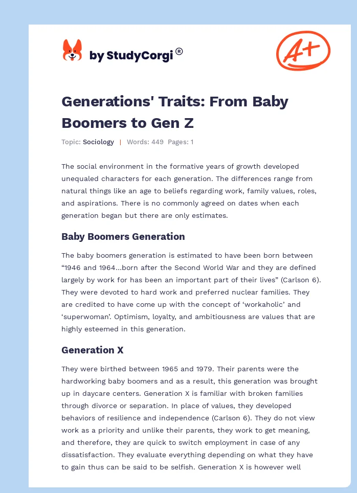 Generations' Traits: From Baby Boomers to Gen Z. Page 1