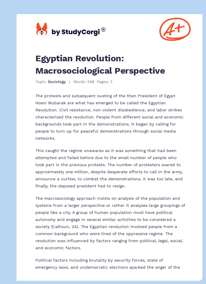 Egyptian Revolution: Macrosociological Perspective. Page 1