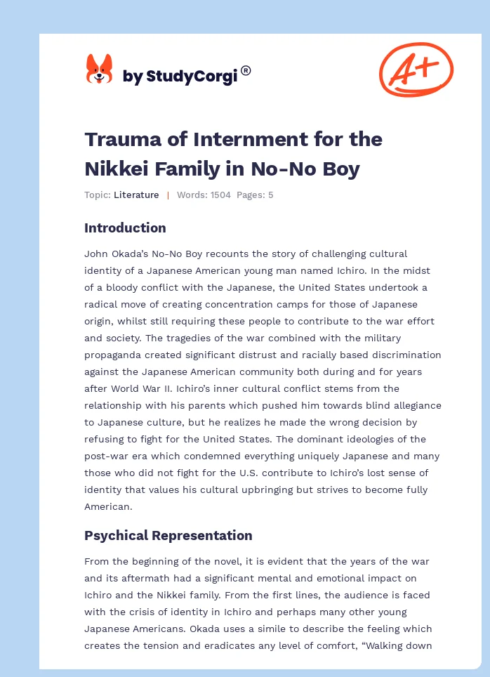 Trauma of Internment for the Nikkei Family in No-No Boy. Page 1