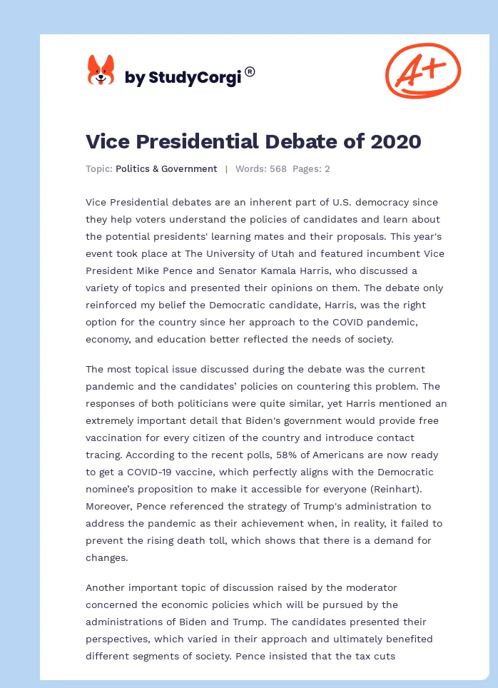 Vice Presidential Debate of 2020. Page 1