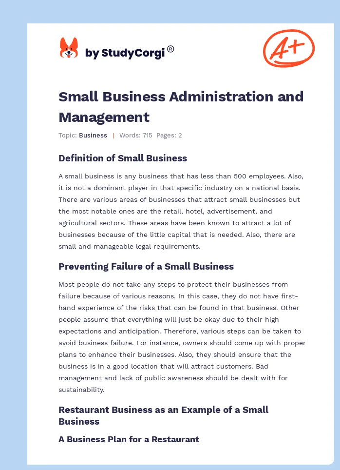 Small Business Administration and Management. Page 1