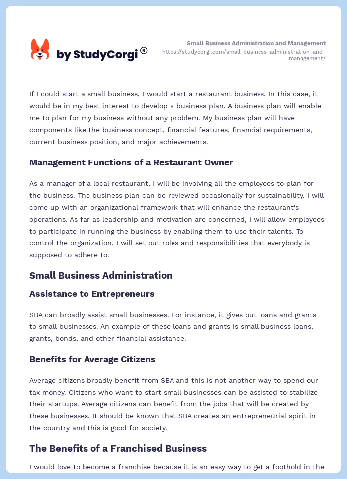 Small Business Administration and Management. Page 2