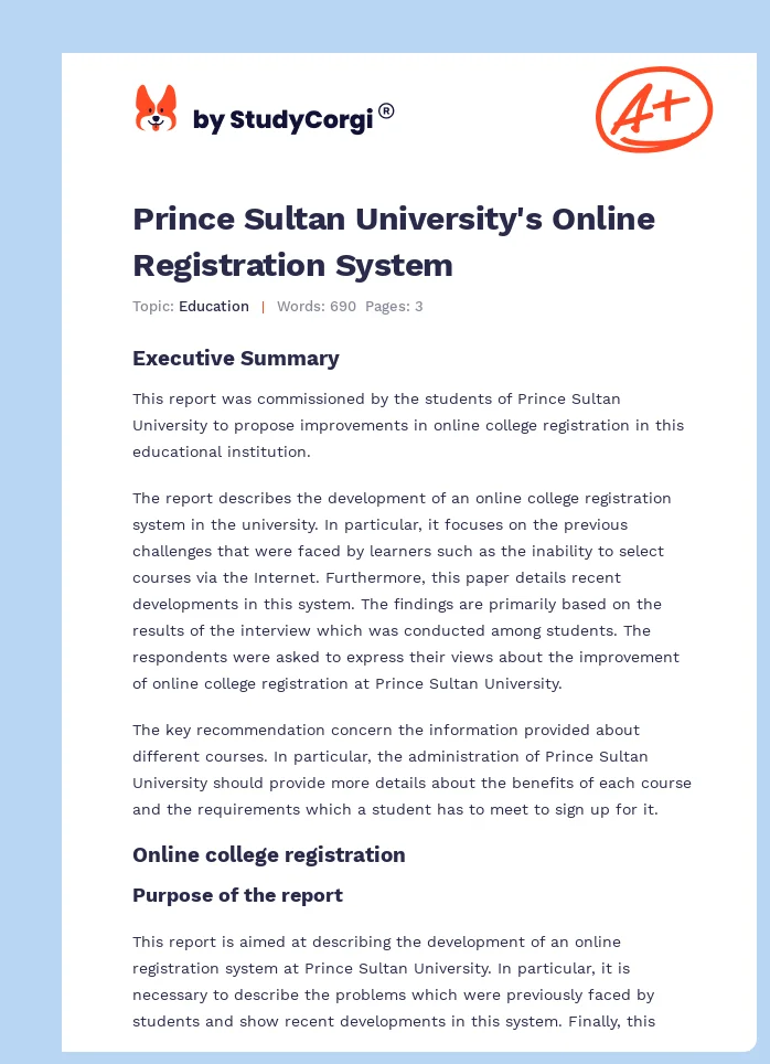 Prince Sultan University's Online Registration System. Page 1
