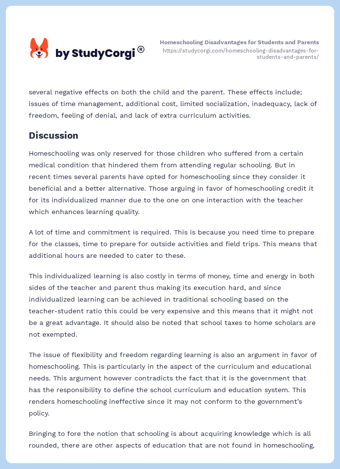 Homeschooling Disadvantages for Students and Parents. Page 2