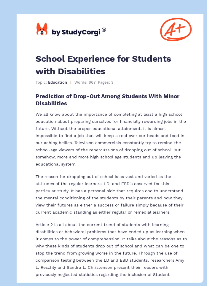 School Experience for Students with Disabilities. Page 1