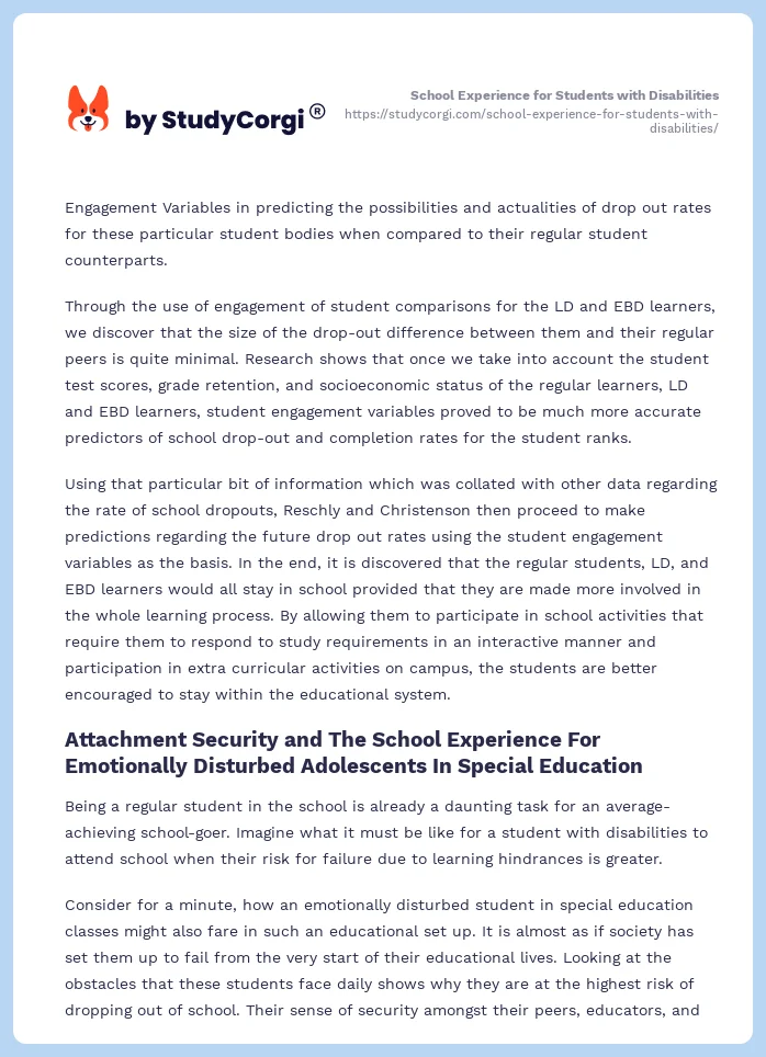 School Experience for Students with Disabilities. Page 2