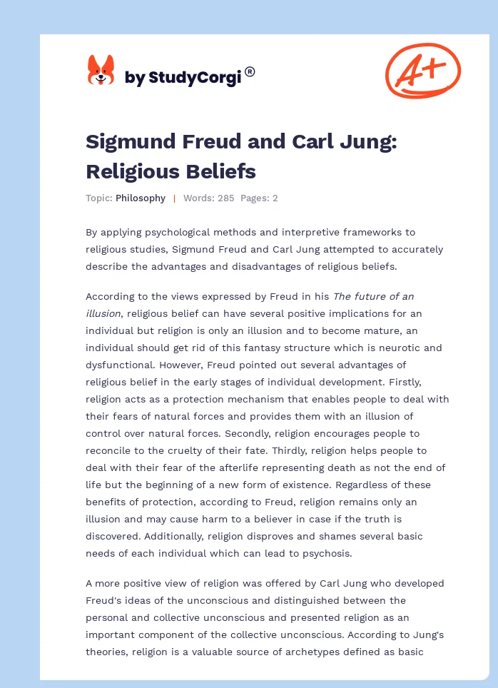 Sigmund Freud and Carl Jung: Religious Beliefs. Page 1